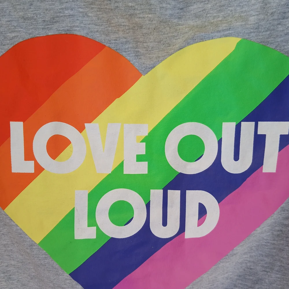 Old Navy Pet Love Out Loud Gray Rainbow Dog Animal Shirt Large Colorful